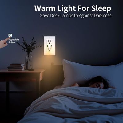 125V AC 15A Night Light USB Outlet Hotel Wall Light with USB C Port and Outlet